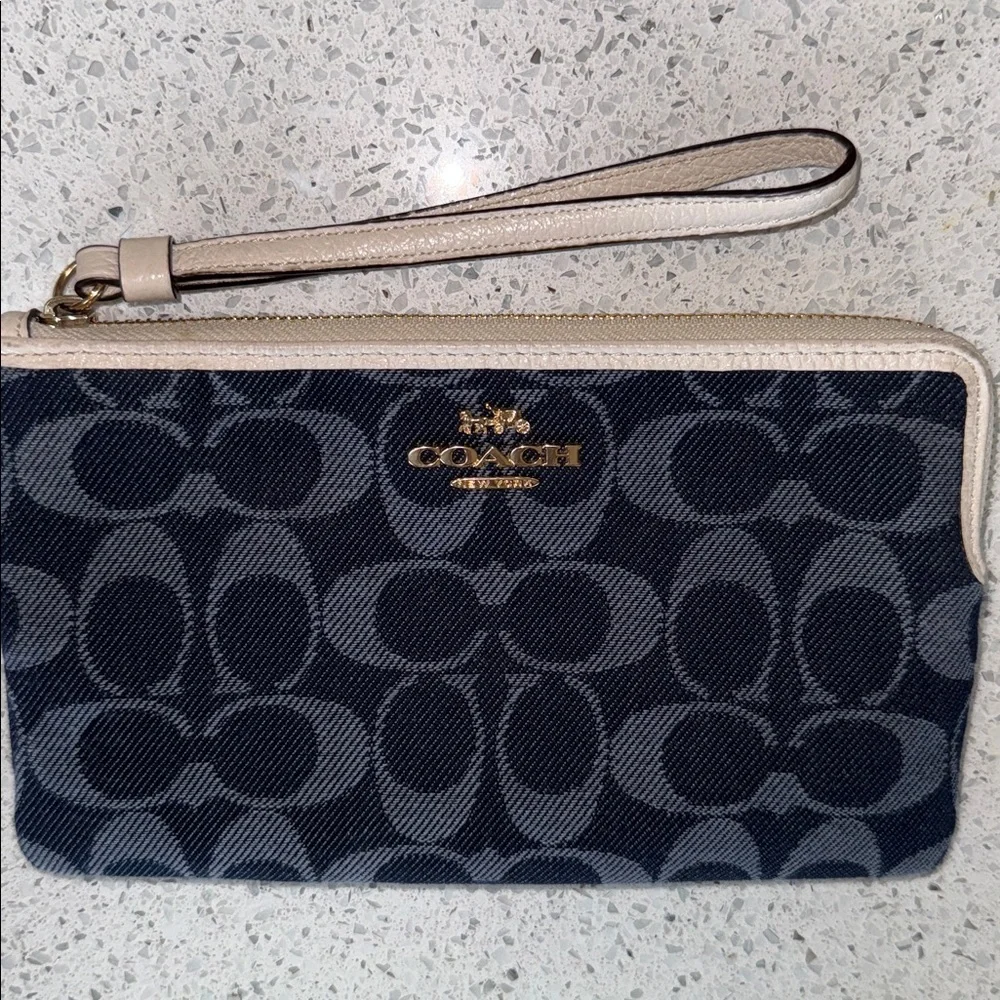 Coach Denim wristlet with leather trim. - Picture 1 of 6